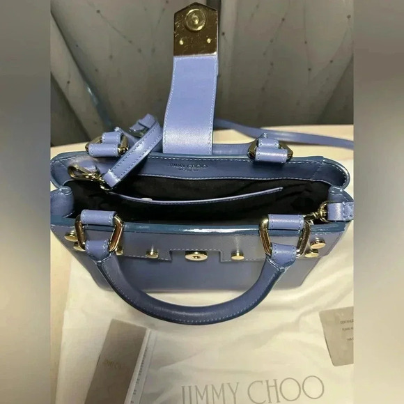 Jimmy Choo Lockett Leather Studded Tote Bag With Crossbody Strap Denim VGC - Picture 7 of 10